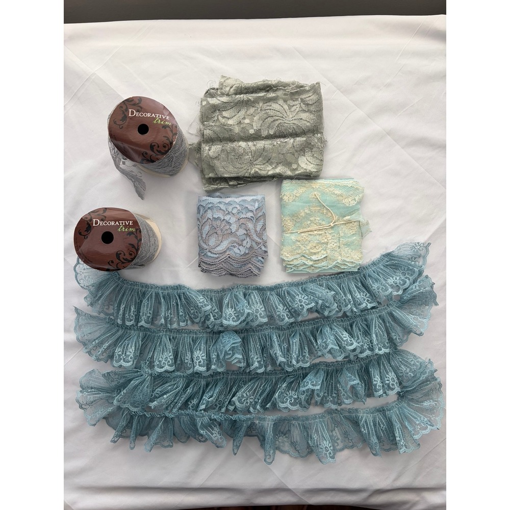 Decorative Trim Lace Bundle Blue Silver Floral Ruffle Mesh Vintage Style Good